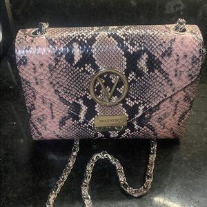 Valentino By Mario Valentino Pink and Black Crossbody Bag with Snakeskin Pattern
